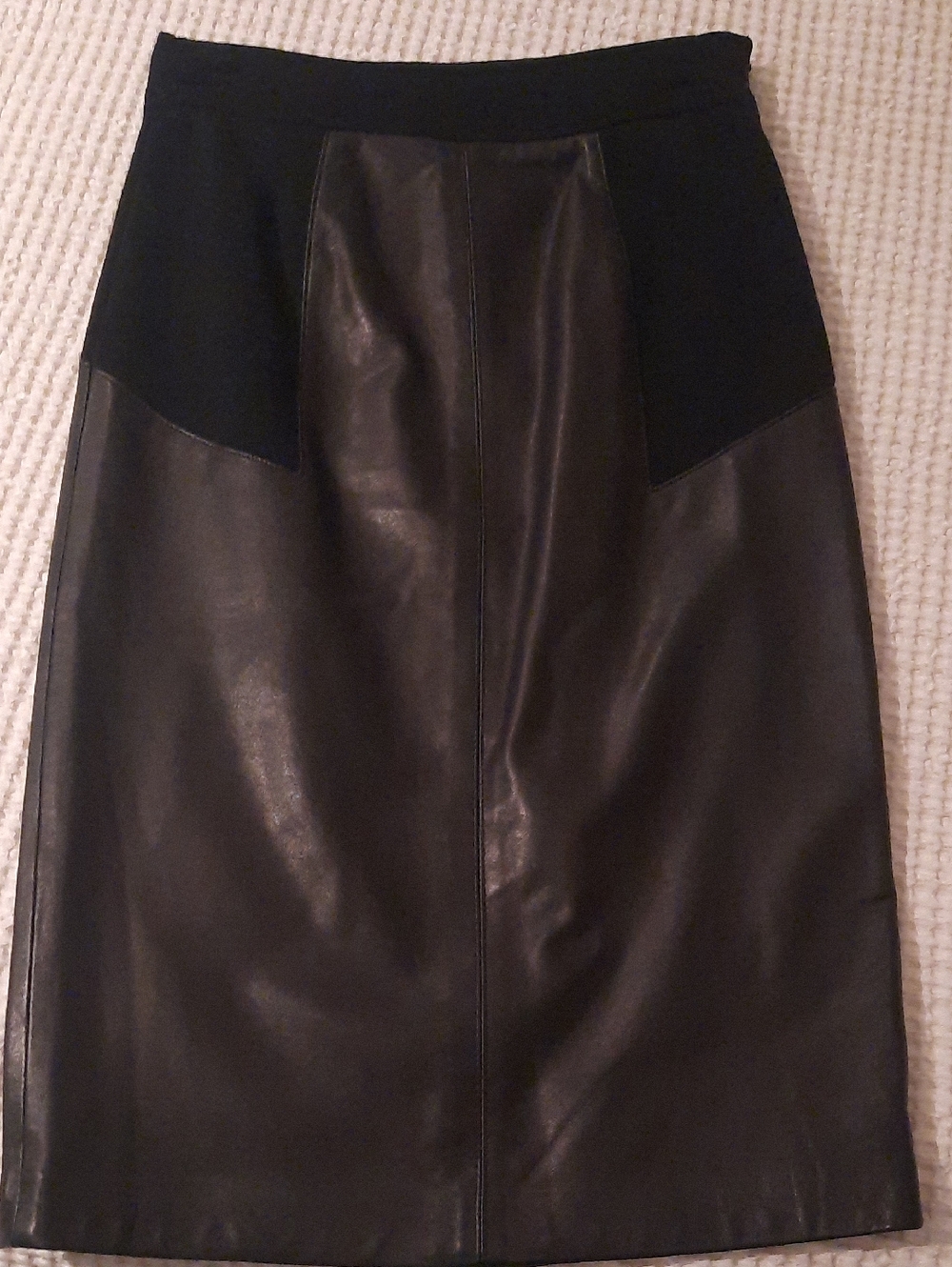 Diane Von Furstenberg Black Leather With Panel Pencil Skirt